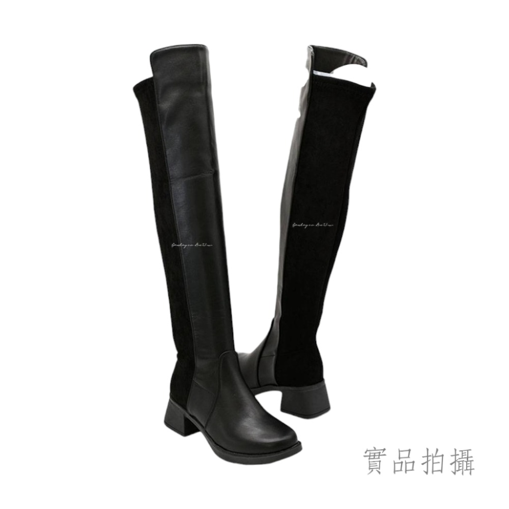 黃金比例拼接膝上長靴 麂皮皮革 長筒靴 過膝靴 過膝長靴 高跟長靴 長筒靴 包肉神奇 靴子 不掉筒過膝長靴 D1724-規格圖9