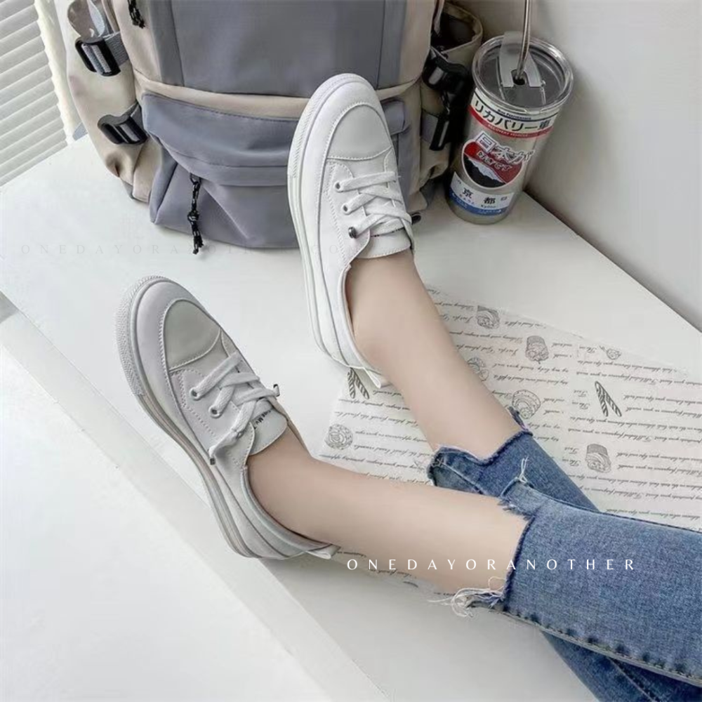 免綁帶小白鞋 平底休閒鞋 小白鞋 懶人鞋 平底小白鞋 韓版淺口 休閒單鞋 樂福鞋 舒適透氣 休閒鞋 純白 平底鞋X312-細節圖3