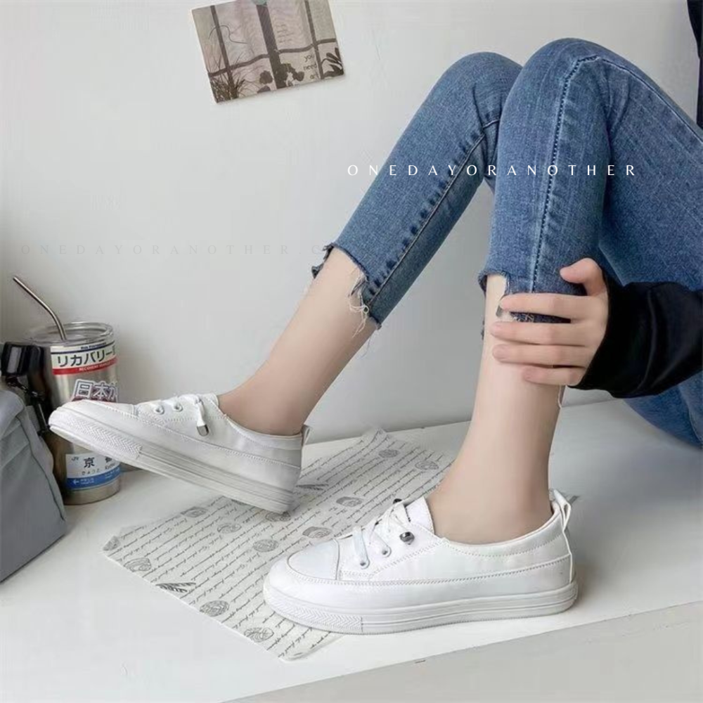 免綁帶小白鞋 平底休閒鞋 小白鞋 懶人鞋 平底小白鞋 韓版淺口 休閒單鞋 樂福鞋 舒適透氣 休閒鞋 純白 平底鞋X312-細節圖5