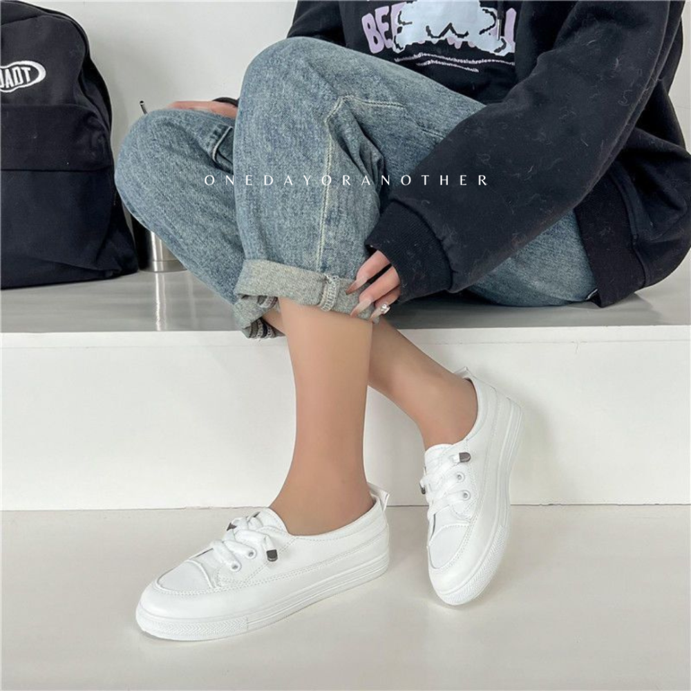 免綁帶小白鞋 平底休閒鞋 小白鞋 懶人鞋 平底小白鞋 韓版淺口 休閒單鞋 樂福鞋 舒適透氣 休閒鞋 純白 平底鞋X312-細節圖8