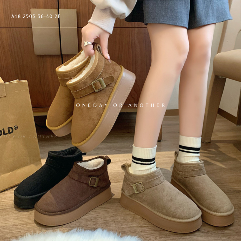 金屬釦可愛內刷毛厚底短靴 加絨加厚保暖 舒適好穿 毛絨短靴 短筒雪靴 短靴 雪靴 雪地靴 保暖靴 保暖棉鞋 2505-細節圖2