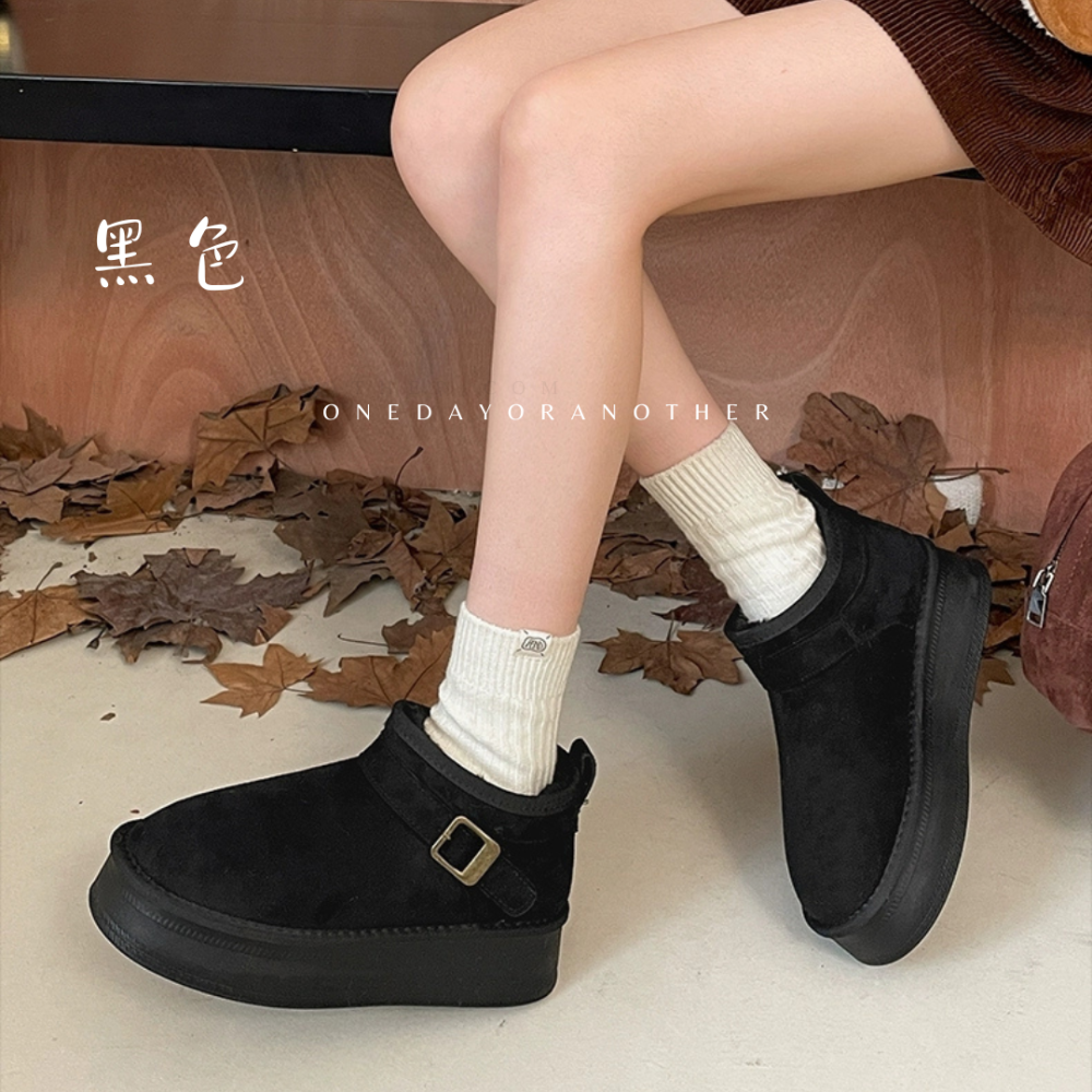 金屬釦可愛內刷毛厚底短靴 加絨加厚保暖 舒適好穿 毛絨短靴 短筒雪靴 短靴 雪靴 雪地靴 保暖靴 保暖棉鞋 2505-細節圖3