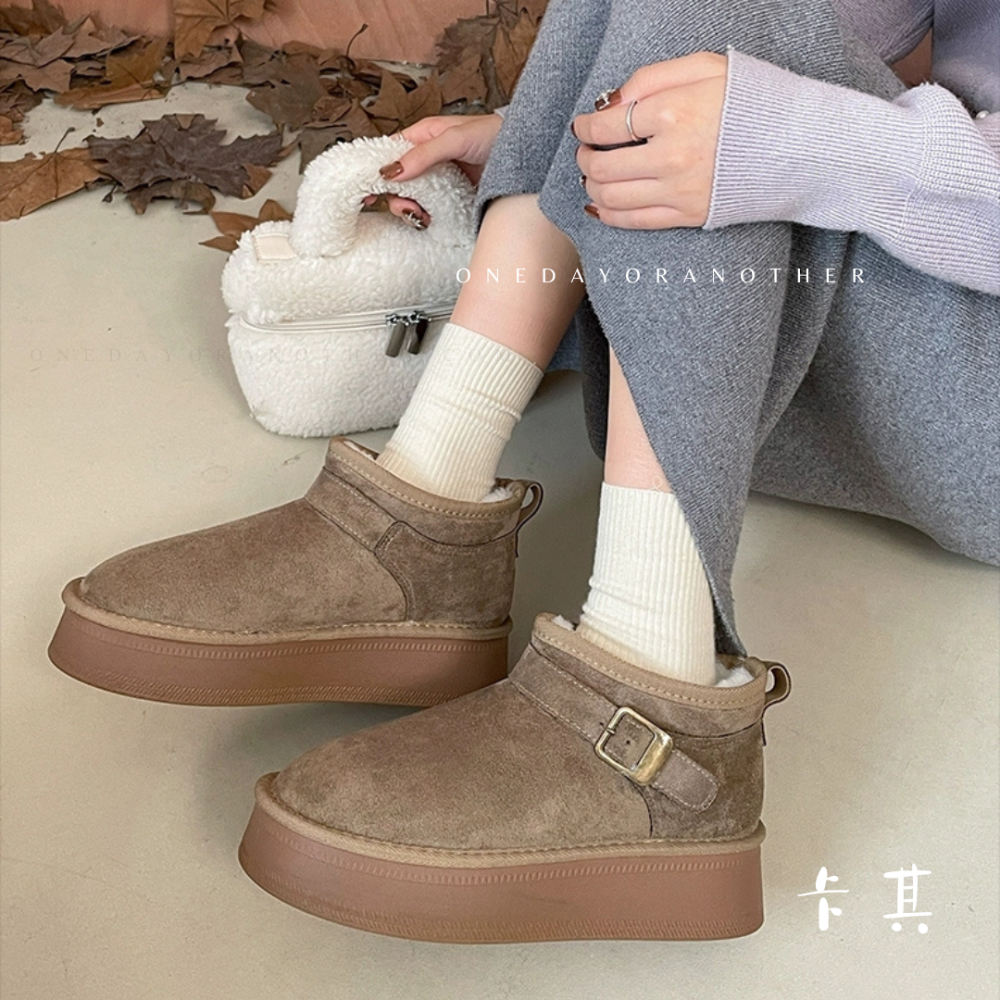 金屬釦可愛內刷毛厚底短靴 加絨加厚保暖 舒適好穿 毛絨短靴 短筒雪靴 短靴 雪靴 雪地靴 保暖靴 保暖棉鞋 2505-細節圖8