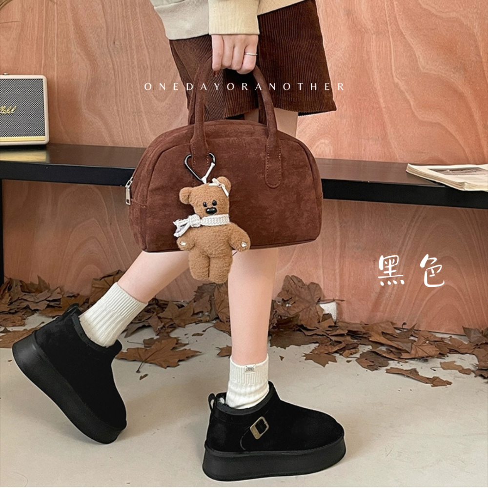 金屬釦可愛內刷毛厚底短靴 加絨加厚保暖 舒適好穿 毛絨短靴 短筒雪靴 短靴 雪靴 雪地靴 保暖靴 保暖棉鞋 2505-細節圖9