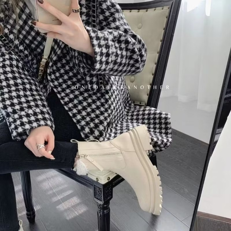 韓版QQ毛防潑水側拉鍊短靴 內刷毛羊羔毛 舒適保暖 雪地靴 防水靴 粗跟靴 厚底靴 英倫靴 瘦瘦靴 馬丁靴 煙筒靴327-細節圖3