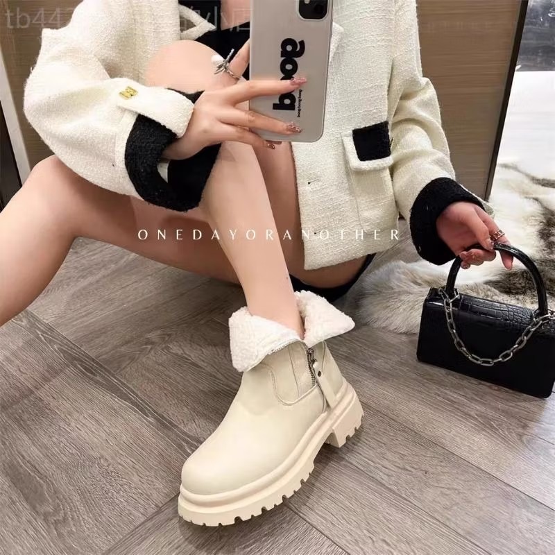 韓版QQ毛防潑水側拉鍊短靴 內刷毛羊羔毛 舒適保暖 雪地靴 防水靴 粗跟靴 厚底靴 英倫靴 瘦瘦靴 馬丁靴 煙筒靴327-細節圖5