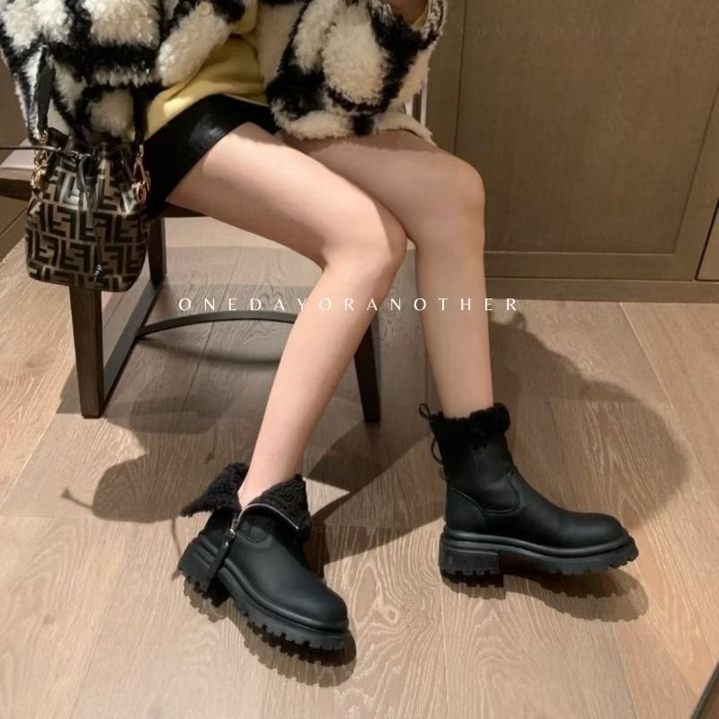 韓版QQ毛防潑水側拉鍊短靴 內刷毛羊羔毛 舒適保暖 雪地靴 防水靴 粗跟靴 厚底靴 英倫靴 瘦瘦靴 馬丁靴 煙筒靴327-細節圖7