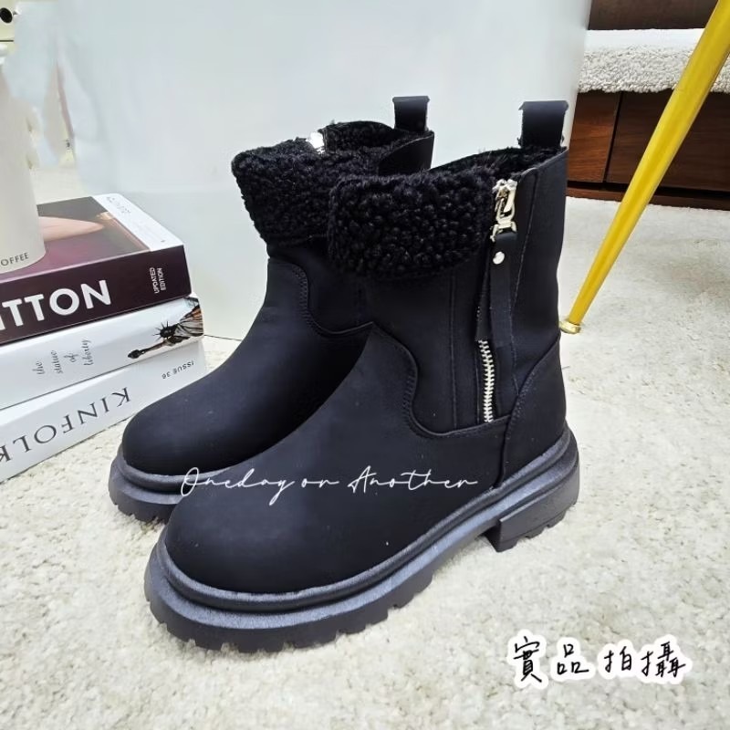 韓版QQ毛防潑水側拉鍊短靴 內刷毛羊羔毛 舒適保暖 雪地靴 防水靴 粗跟靴 厚底靴 英倫靴 瘦瘦靴 馬丁靴 煙筒靴327-規格圖9