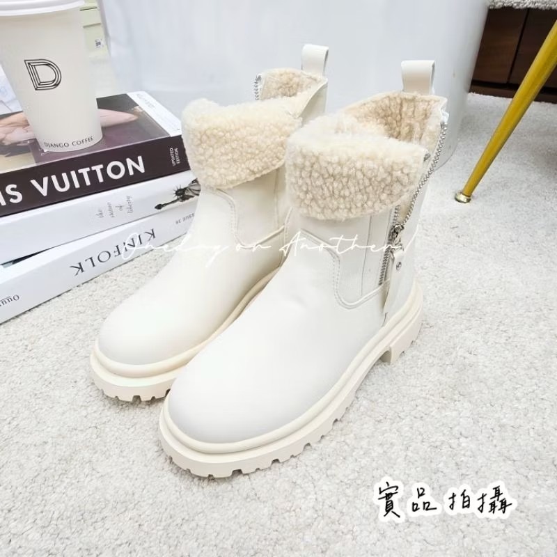韓版QQ毛防潑水側拉鍊短靴 內刷毛羊羔毛 舒適保暖 雪地靴 防水靴 粗跟靴 厚底靴 英倫靴 瘦瘦靴 馬丁靴 煙筒靴327-規格圖9