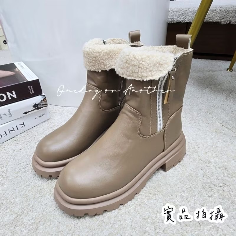 韓版QQ毛防潑水側拉鍊短靴 內刷毛羊羔毛 舒適保暖 雪地靴 防水靴 粗跟靴 厚底靴 英倫靴 瘦瘦靴 馬丁靴 煙筒靴327-規格圖9