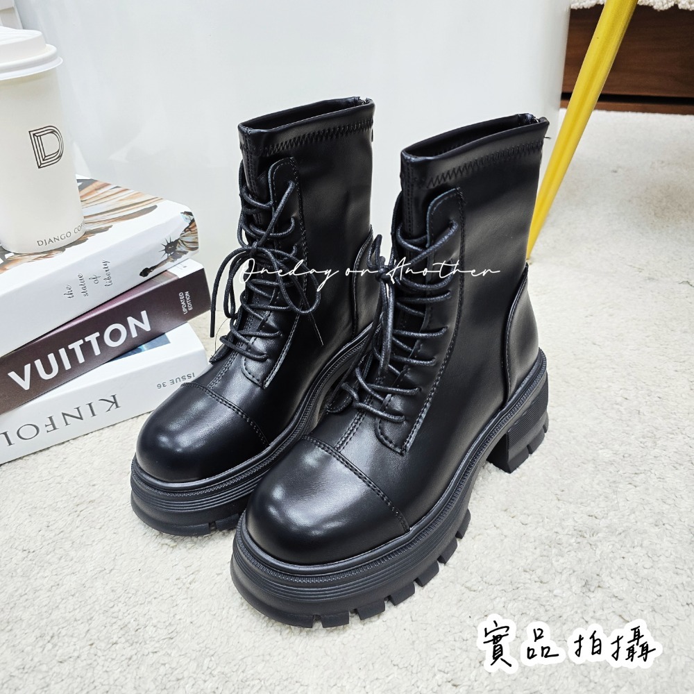 韓國細腿綁帶圓頭短靴 後拉鍊短靴 軟皮革 綁帶短靴 瘦瘦靴 馬丁靴 短筒 顯瘦 機車靴 軍靴 西部靴 英倫靴 6205-規格圖11