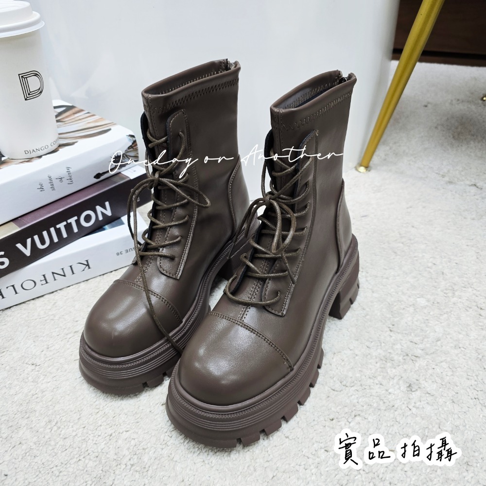 韓國細腿綁帶圓頭短靴 後拉鍊短靴 軟皮革 綁帶短靴 瘦瘦靴 馬丁靴 短筒 顯瘦 機車靴 軍靴 西部靴 英倫靴 6205-規格圖11