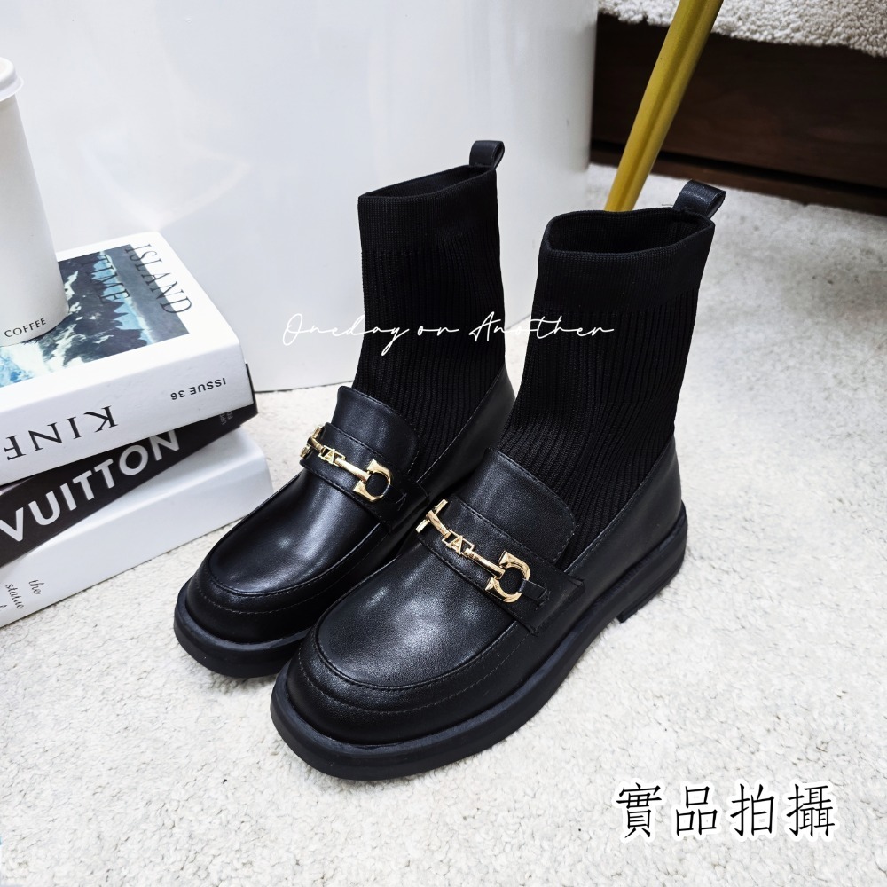 彈力襪套樂福鞋 小皮鞋 低跟樂福鞋 通勤鞋 黑色襪靴 英倫鞋 顯瘦款 踝靴 短靴 襪靴 彈力材質 韓版靴 7655-規格圖10