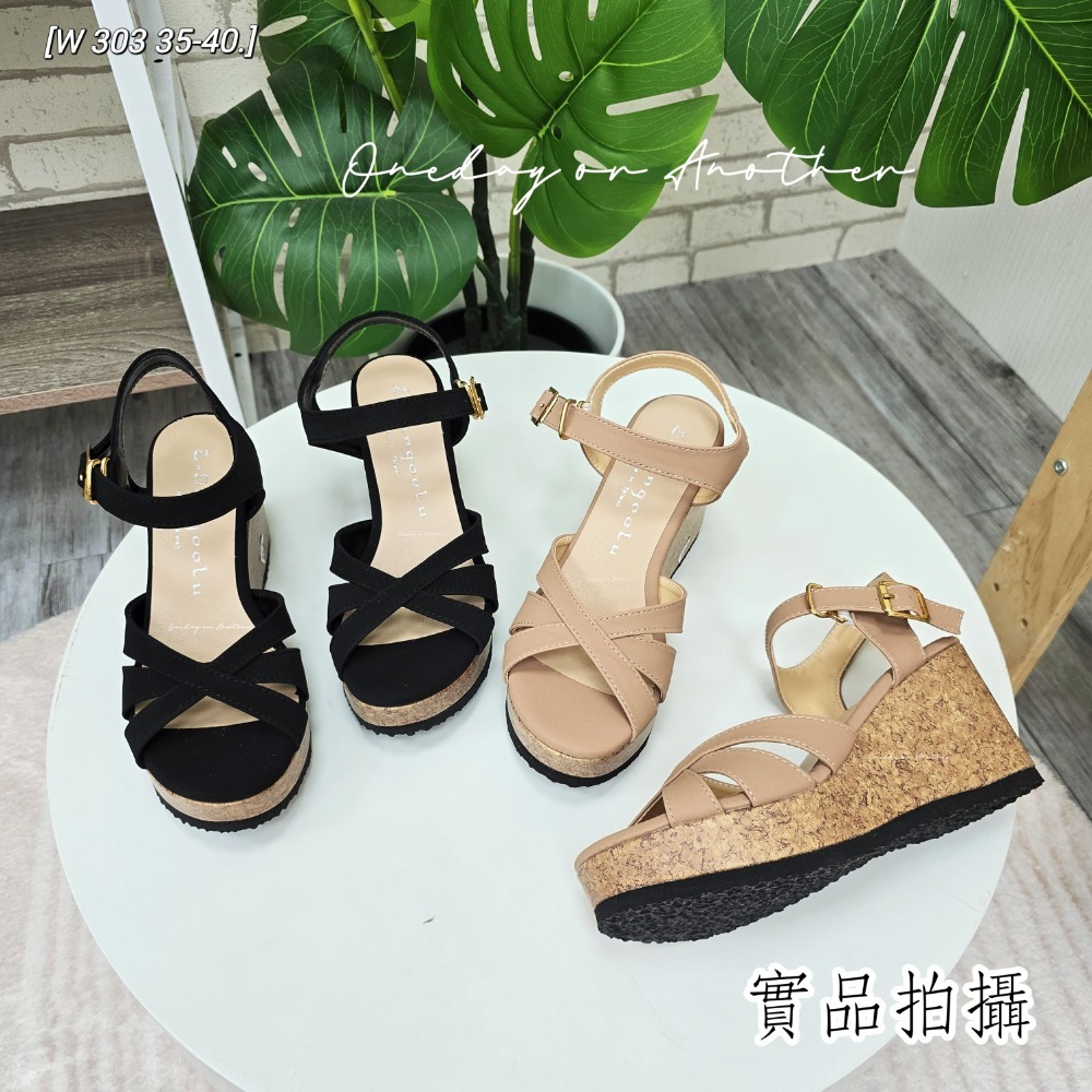 MIT台灣手工鞋 交叉一字帶簍空扣帶涼鞋 鬆糕涼鞋 厚底交叉 厚底涼鞋 厚底拖鞋 楔形涼鞋 高跟涼鞋 坡跟涼鞋 303-細節圖2