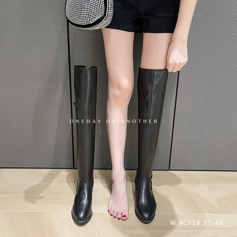 韓國顯瘦流蘇圓頭過膝靴 高筒靴 瘦瘦靴 彈力過膝靴 粗跟方頭靴 騎士靴 高跟長筒靴 中跟長靴 過膝長靴 AC518-細節圖2