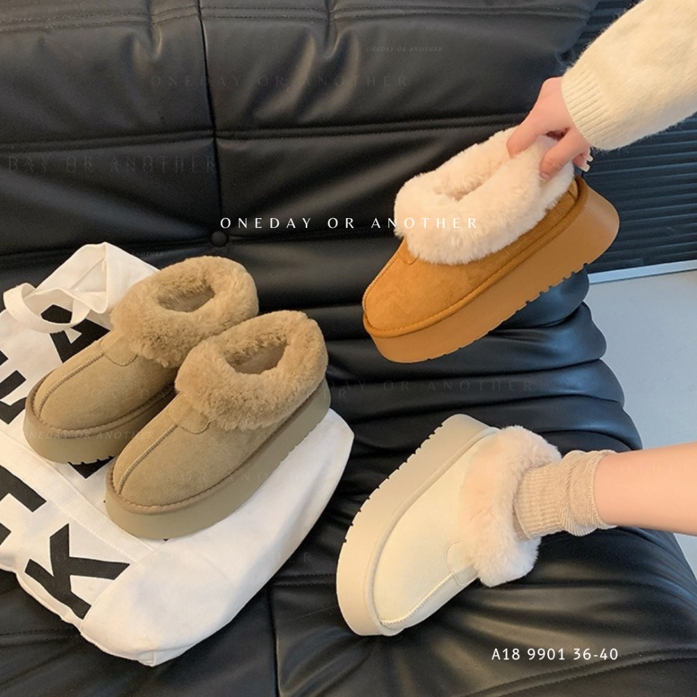 韓國東大門 可愛麂皮毛毛圓頭雪靴 舒適保暖雪靴 厚底毛毛雪靴 內刷毛羊羔毛 雪地靴 增高 厚底 短筒 保暖靴 9901-細節圖2