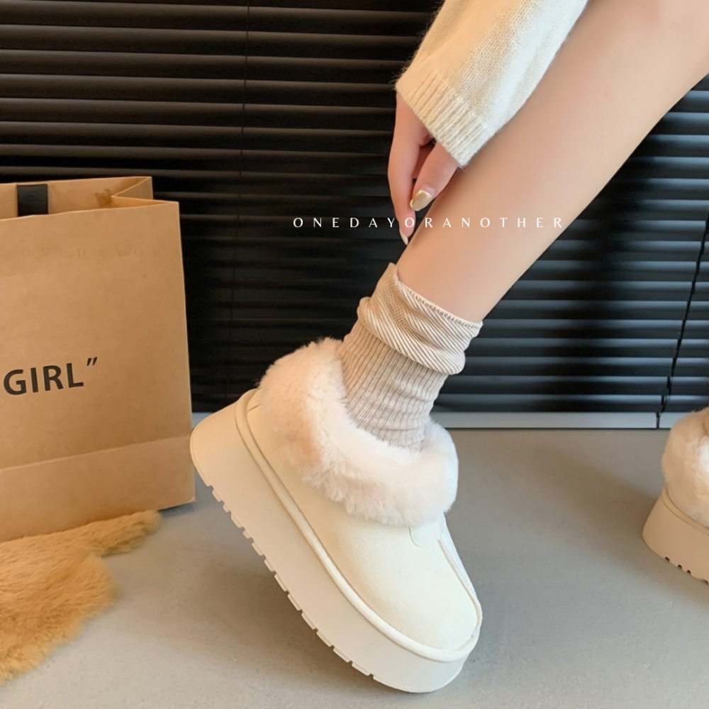 韓國東大門 可愛麂皮毛毛圓頭雪靴 舒適保暖雪靴 厚底毛毛雪靴 內刷毛羊羔毛 雪地靴 增高 厚底 短筒 保暖靴 9901-細節圖5