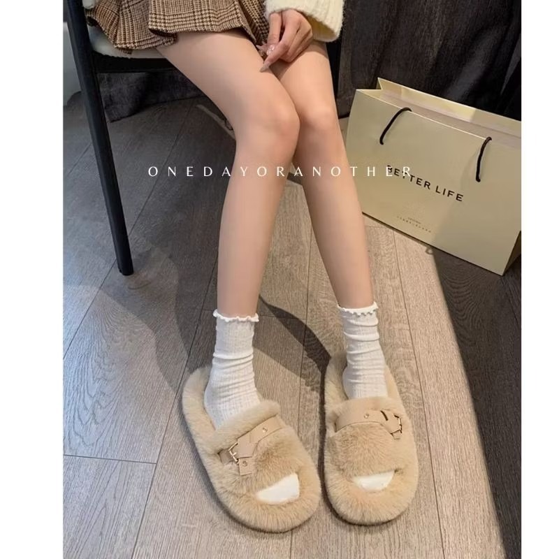 大尺碼36-42 厚底毛毛拖鞋 一字帶 寬版 扭結扣環 舒適保暖拖鞋 室內拖鞋 外穿拖鞋 居家拖鞋 厚底拖鞋9451-細節圖6