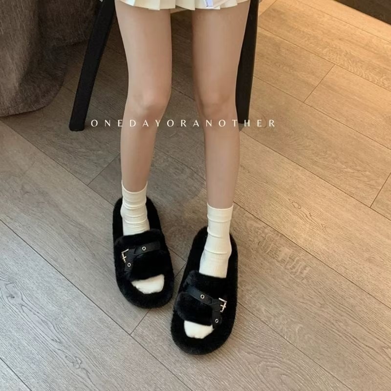 大尺碼36-42 厚底毛毛拖鞋 一字帶 寬版 扭結扣環 舒適保暖拖鞋 室內拖鞋 外穿拖鞋 居家拖鞋 厚底拖鞋9451-細節圖7