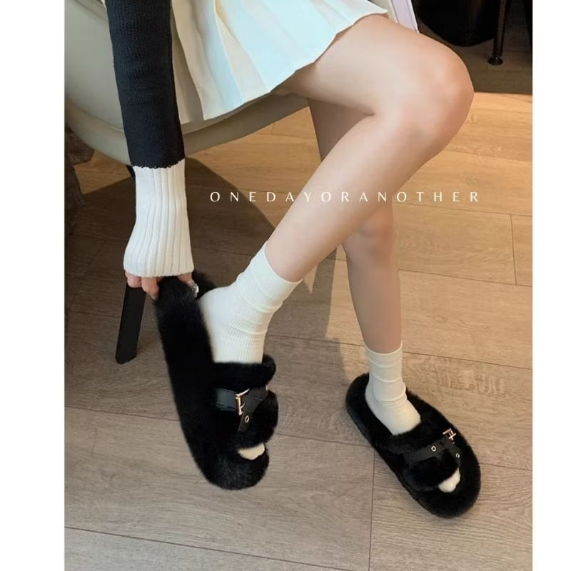 大尺碼36-42 厚底毛毛拖鞋 一字帶 寬版 扭結扣環 舒適保暖拖鞋 室內拖鞋 外穿拖鞋 居家拖鞋 厚底拖鞋9451-細節圖8