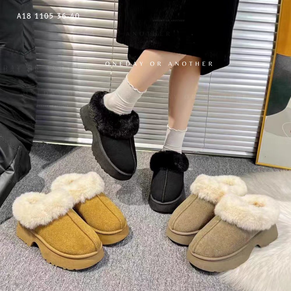 韓國東大門 人魚坡跟厚底雪靴拖鞋 毛絨拖鞋 厚底拖鞋 毛絨拖鞋 雪靴拖鞋 內刷毛 羊羔毛 半拖 保暖拖鞋 羔毛拖1105-細節圖2