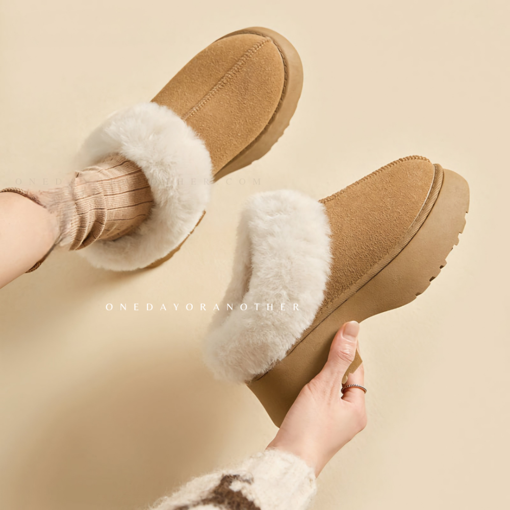 韓國東大門 人魚坡跟厚底雪靴拖鞋 毛絨拖鞋 厚底拖鞋 毛絨拖鞋 雪靴拖鞋 內刷毛 羊羔毛 半拖 保暖拖鞋 羔毛拖1105-細節圖7