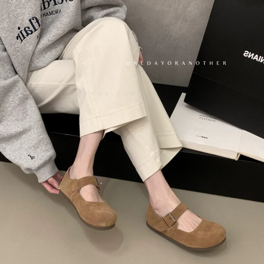 復古圓頭麂皮瑪麗珍鞋 軟底勃肯包鞋 休閒鞋 平底鞋 懶人鞋 包頭鞋 樂福鞋 休閒鞋 柏肯鞋 好穿脫 上班族必備F13-1-細節圖4