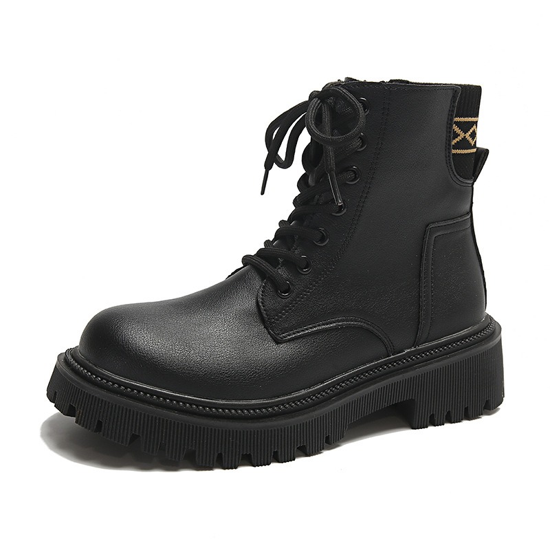 大尺碼36-42 大牌感厚底粗跟短靴 馬丁靴 女鞋 鞋子 綁帶中筒馬丁鞋 粗跟短靴 英倫靴 厚底靴 瘦瘦靴 皮靴4910-規格圖8