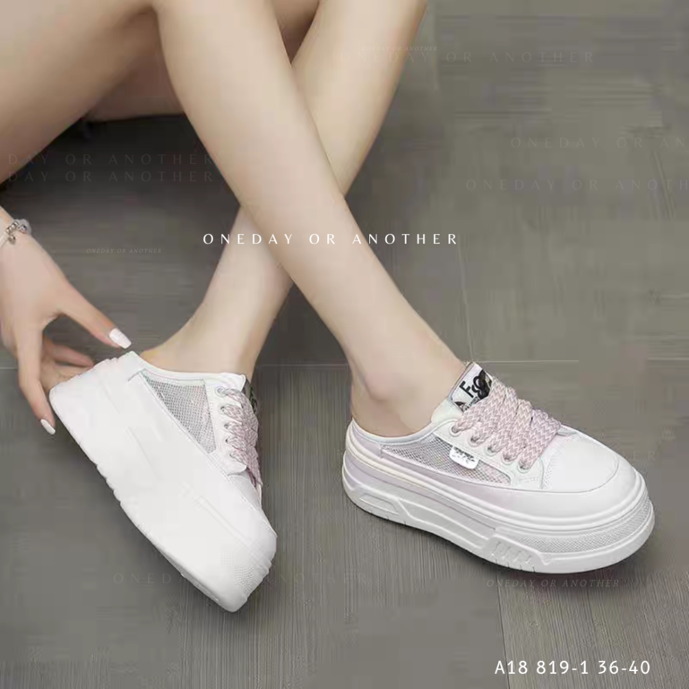 厚底小白鞋 側邊網面透氣 半拖鞋 懶人鞋 包頭拖鞋 懶人半拖 穆勒鞋 厚底拖鞋 包頭拖鞋 休閒鞋 餅乾鞋 百搭819-1-細節圖2