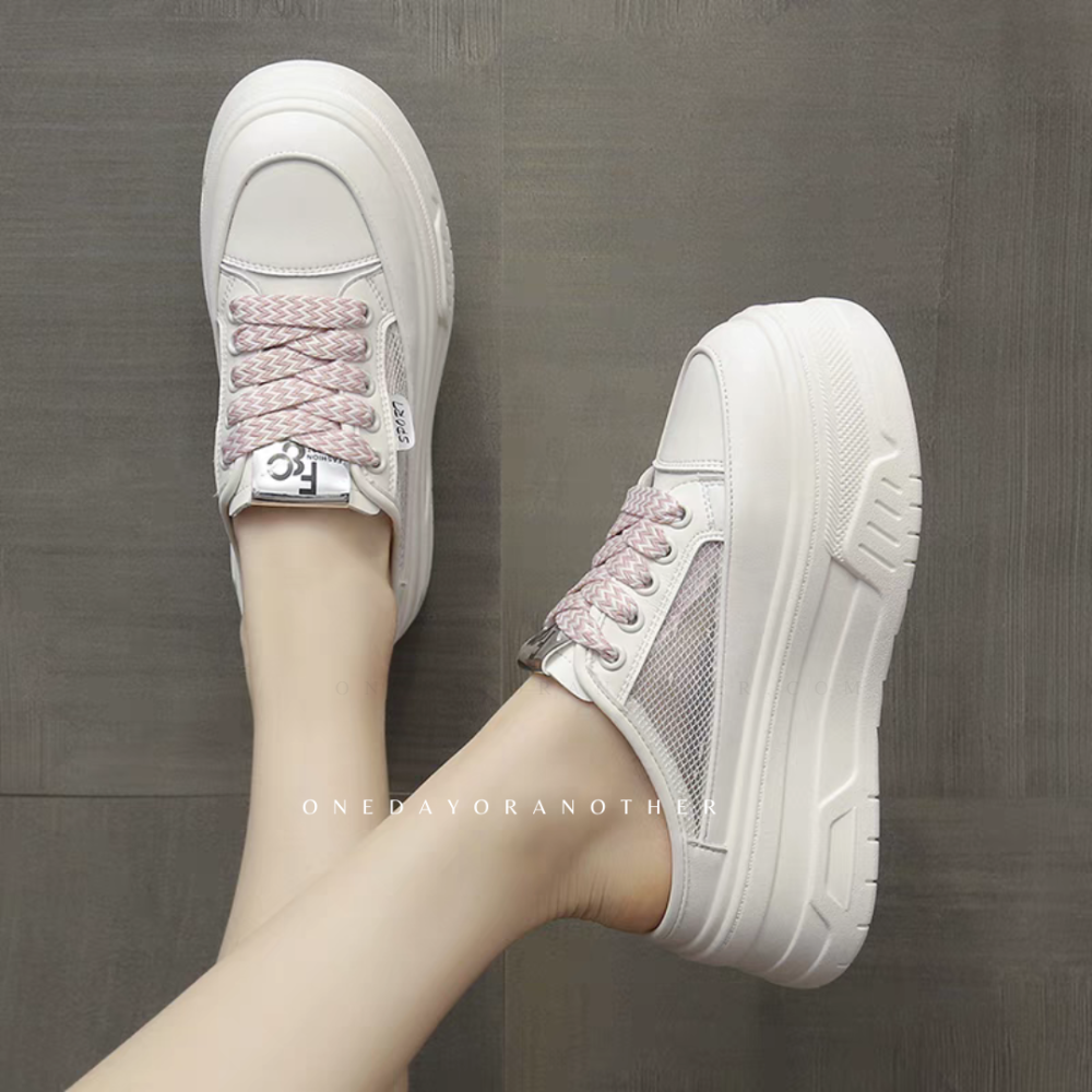 厚底小白鞋 側邊網面透氣 半拖鞋 懶人鞋 包頭拖鞋 懶人半拖 穆勒鞋 厚底拖鞋 包頭拖鞋 休閒鞋 餅乾鞋 百搭819-1-細節圖5