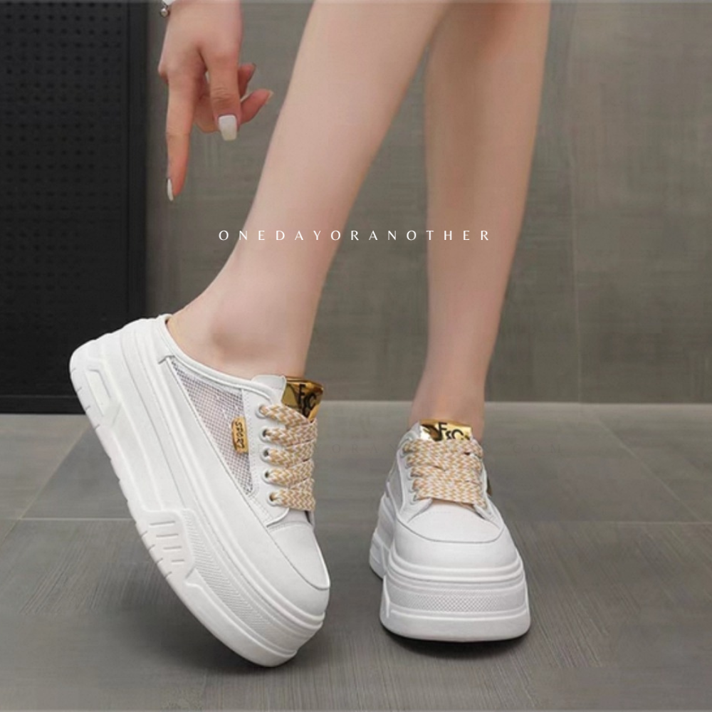 厚底小白鞋 側邊網面透氣 半拖鞋 懶人鞋 包頭拖鞋 懶人半拖 穆勒鞋 厚底拖鞋 包頭拖鞋 休閒鞋 餅乾鞋 百搭819-1-細節圖7