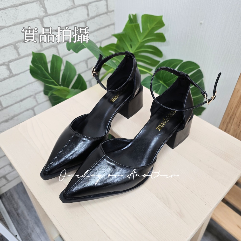 素面皮革一字帶金屬釦尖頭包鞋 尖頭鞋 OL鞋 純色 女鞋 工作鞋 粗跟鞋 淺口 百搭 面試鞋 尖頭跟鞋 低跟鞋G2714-規格圖11