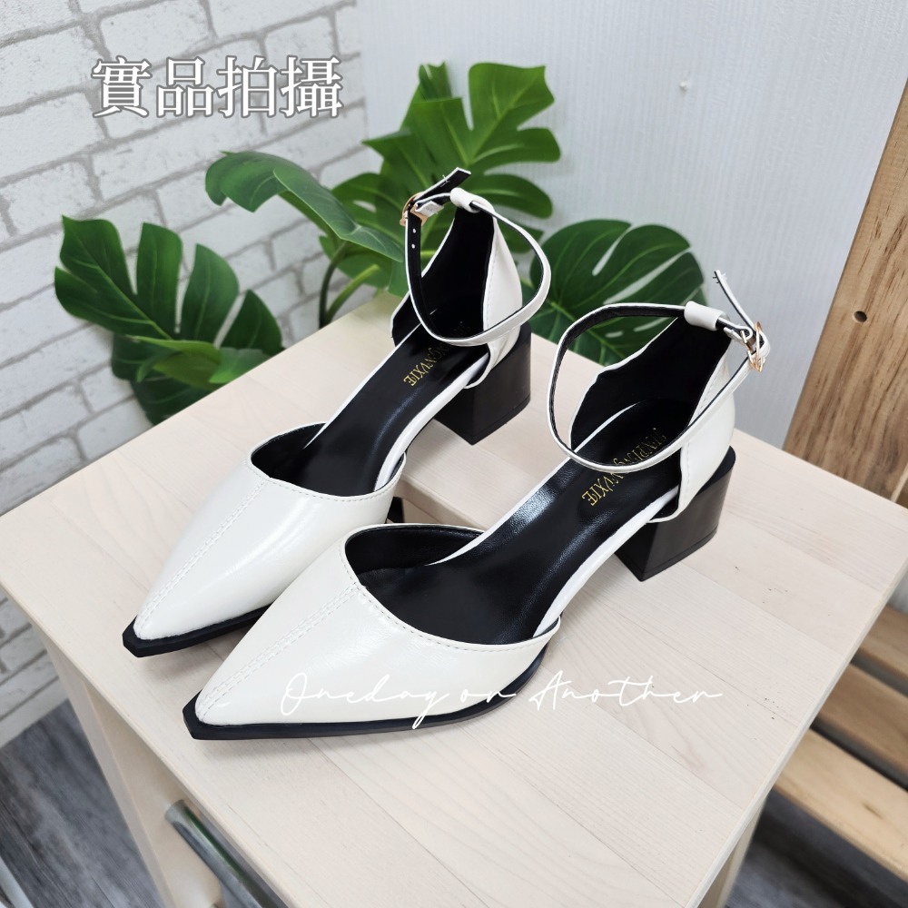 素面皮革一字帶金屬釦尖頭包鞋 尖頭鞋 OL鞋 純色 女鞋 工作鞋 粗跟鞋 淺口 百搭 面試鞋 尖頭跟鞋 低跟鞋G2714-規格圖11