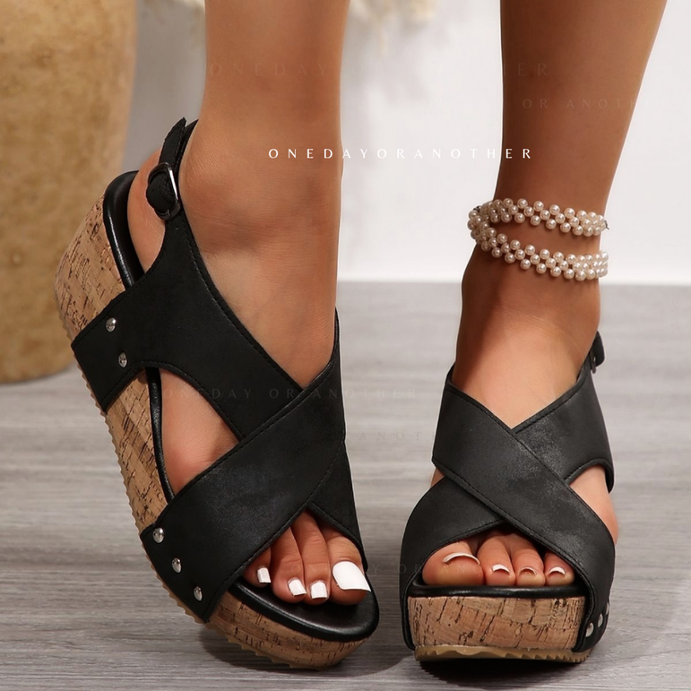 素面寬帶厚底涼鞋 楔形增高 坡跟涼鞋 楔形涼鞋 交叉涼鞋 魚口交叉 楔形坡跟厚底涼鞋 G5625-細節圖3