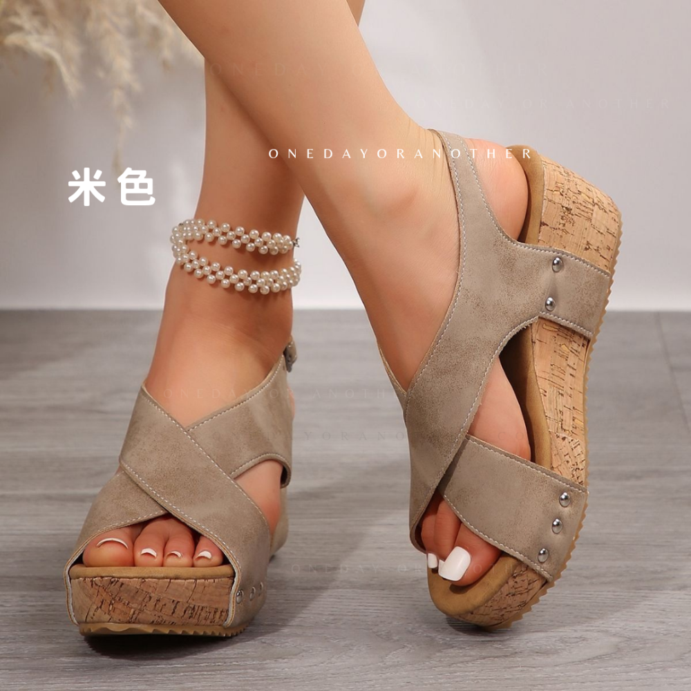 素面寬帶厚底涼鞋 楔形增高 坡跟涼鞋 楔形涼鞋 交叉涼鞋 魚口交叉 楔形坡跟厚底涼鞋 G5625-細節圖8