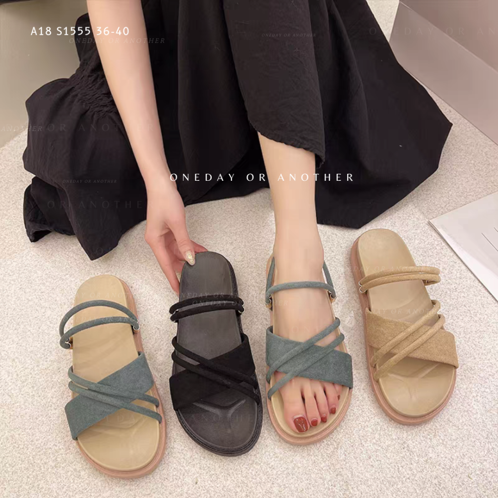 一鞋兩穿 厚底涼拖鞋 輕量拖鞋 平底涼鞋 兩穿拖鞋 不對稱 交叉細帶 平底輕量 兩穿涼鞋 平底拖鞋 涼拖鞋 S1555-細節圖2