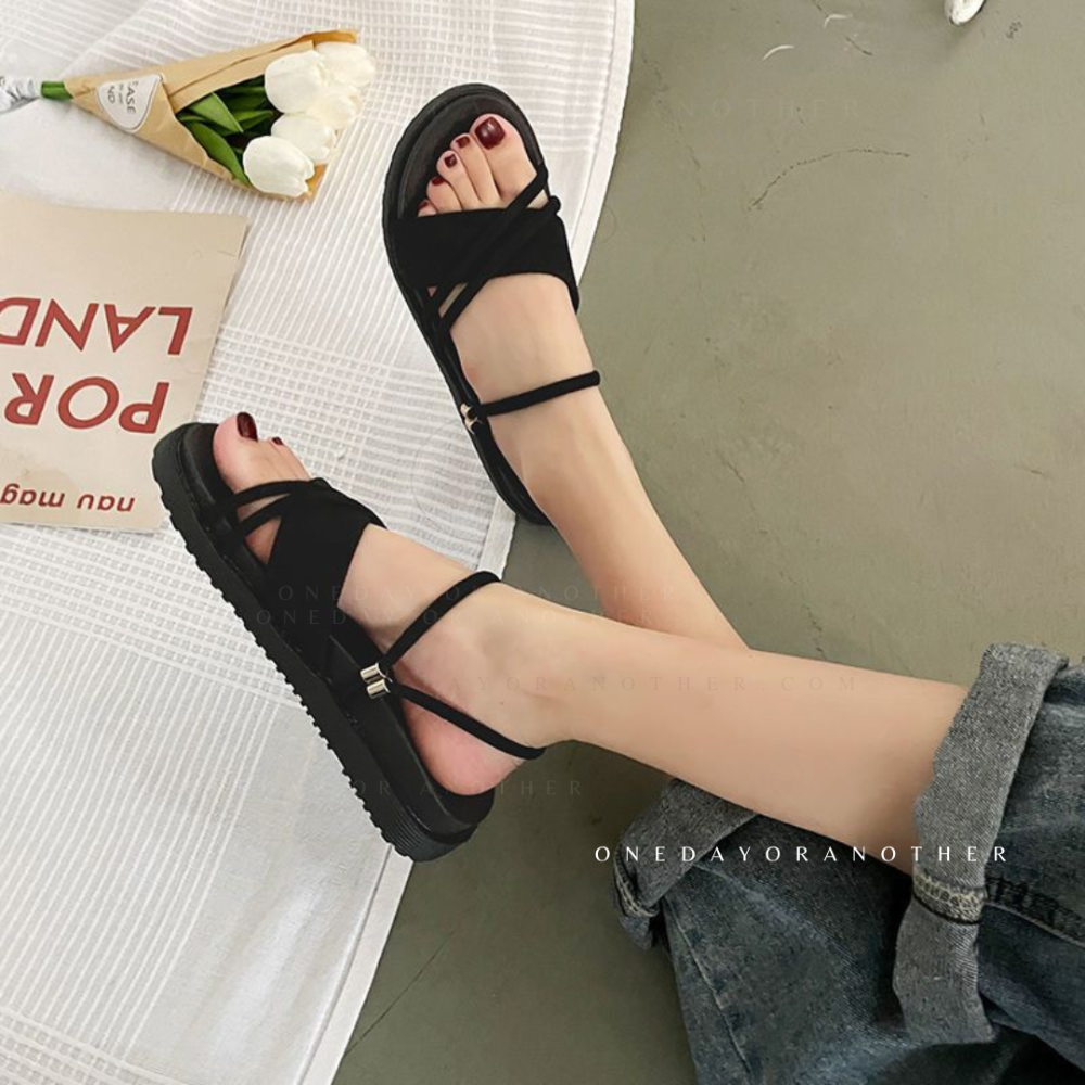 一鞋兩穿 厚底涼拖鞋 輕量拖鞋 平底涼鞋 兩穿拖鞋 不對稱 交叉細帶 平底輕量 兩穿涼鞋 平底拖鞋 涼拖鞋 S1555-細節圖8