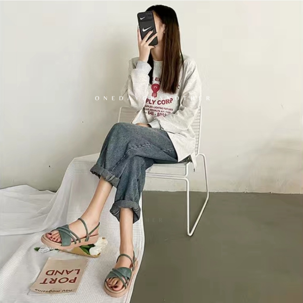 一鞋兩穿 厚底涼拖鞋 輕量拖鞋 平底涼鞋 兩穿拖鞋 不對稱 交叉細帶 平底輕量 兩穿涼鞋 平底拖鞋 涼拖鞋 S1555-細節圖9