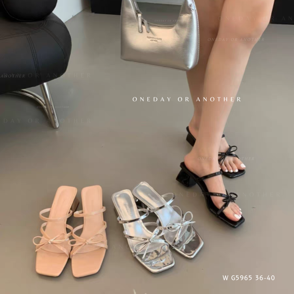 高級感方頭粗跟拖鞋 蝴蝶結 粗跟涼拖鞋 跟拖 羅馬拖鞋 韓版 方頭 中跟 高跟方頭涼拖鞋 女生拖鞋 羅馬拖鞋 G5965-細節圖2