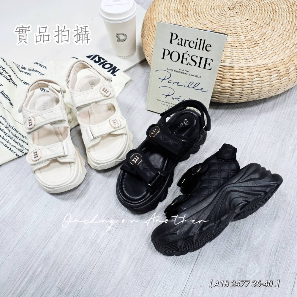 小香風菱格紋魔鬼氈厚底涼鞋 軟底厚底鞋 增高涼鞋 沙灘涼鞋 休閒涼鞋 小香涼鞋 一字涼鞋 厚底涼鞋 魔術貼涼鞋 2477-細節圖2