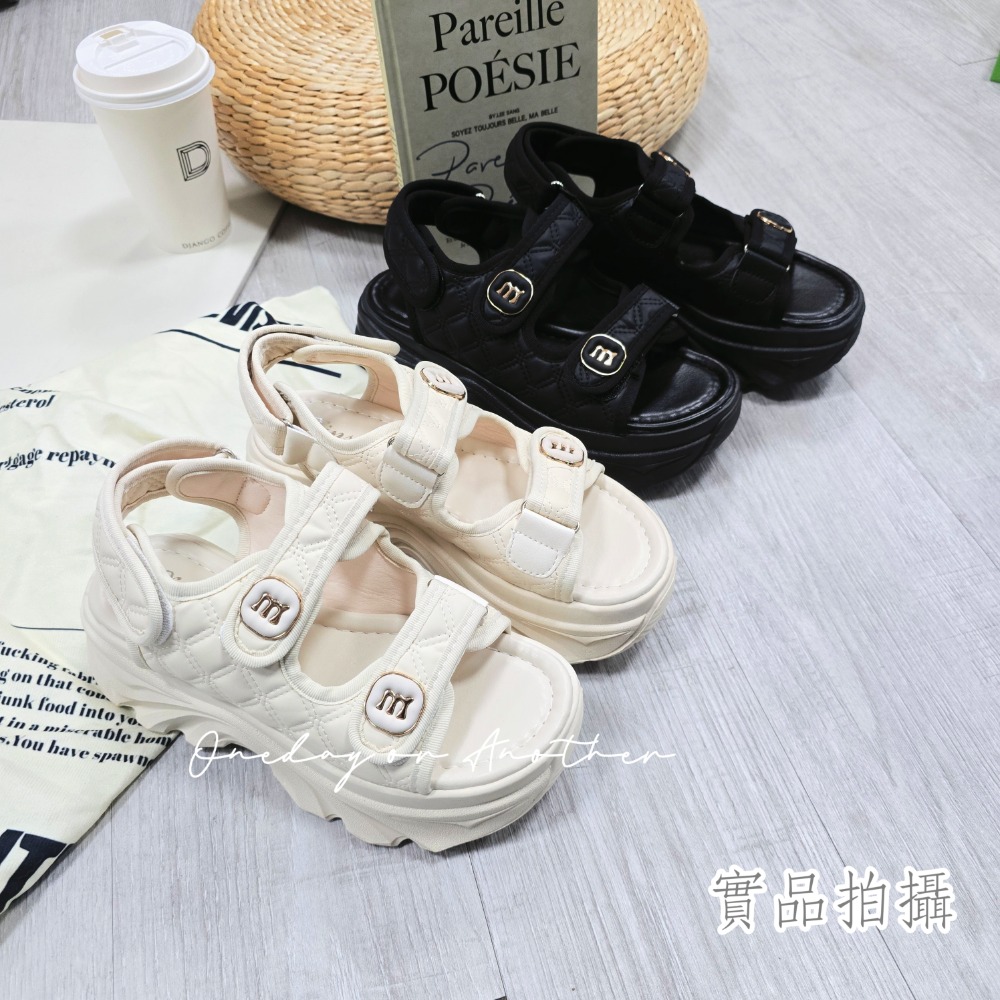 小香風菱格紋魔鬼氈厚底涼鞋 軟底厚底鞋 增高涼鞋 沙灘涼鞋 休閒涼鞋 小香涼鞋 一字涼鞋 厚底涼鞋 魔術貼涼鞋 2477-細節圖3