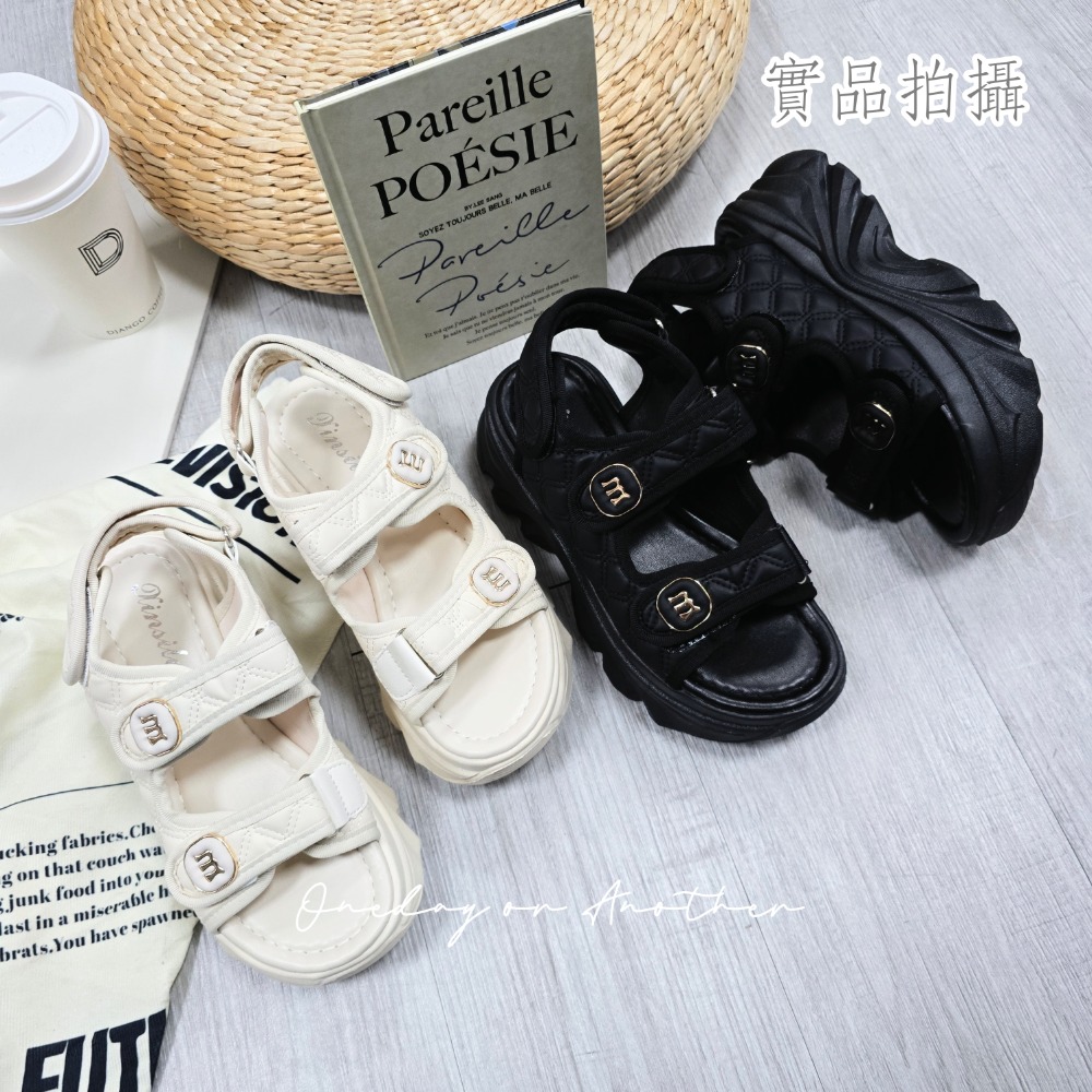 小香風菱格紋魔鬼氈厚底涼鞋 軟底厚底鞋 增高涼鞋 沙灘涼鞋 休閒涼鞋 小香涼鞋 一字涼鞋 厚底涼鞋 魔術貼涼鞋 2477-細節圖4