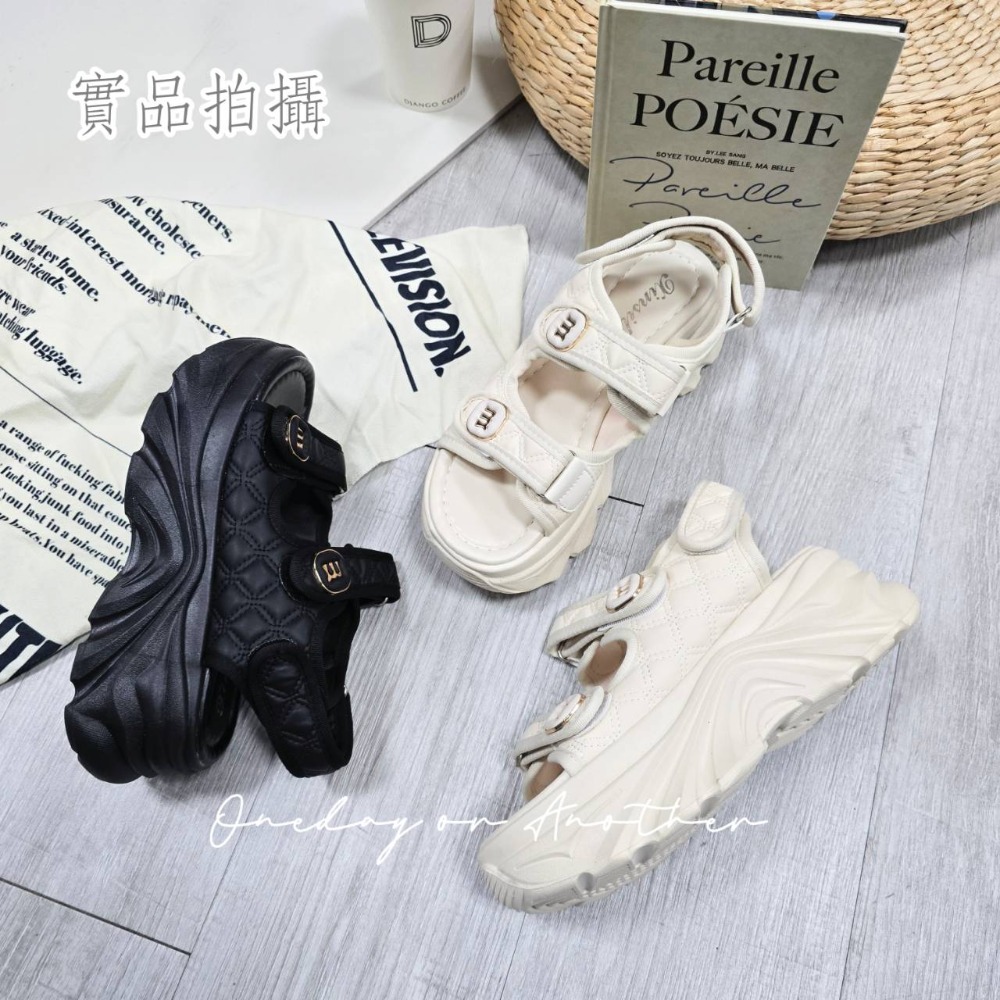 小香風菱格紋魔鬼氈厚底涼鞋 軟底厚底鞋 增高涼鞋 沙灘涼鞋 休閒涼鞋 小香涼鞋 一字涼鞋 厚底涼鞋 魔術貼涼鞋 2477-細節圖6