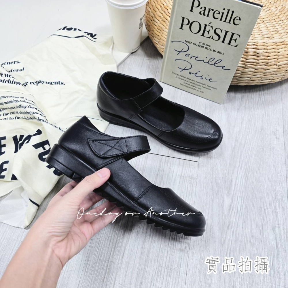 真皮鞋墊魔鬼氈皮鞋 包鞋 娃娃鞋 上班鞋 OL 面試鞋 厚底鞋 圓頭包鞋 平底包鞋 黑色包鞋 黑色皮鞋 121-規格圖7
