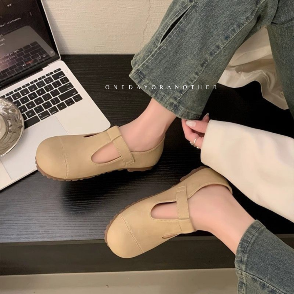 皮革T字休閒鞋 瑪麗珍鞋 金屬釦 休閒鞋 娃娃鞋 舒適透氣 懶人鞋 穆勒鞋 軟不塞 全包鞋 半拖鞋 全包休閒鞋 852-細節圖4