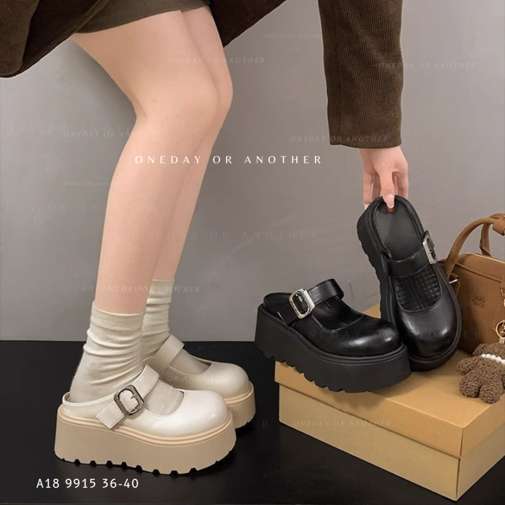 金屬釦瑪麗珍半拖鞋 厚底懶人鞋 懶人休閒鞋 穆勒鞋 半拖懶人鞋 包頭拖鞋 半包鞋 樂福鞋 柏肯拖鞋 涼拖鞋 9915-細節圖2