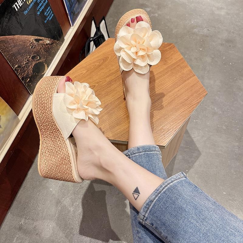渡假 氣質 女神 花朵 厚底 涼鞋 增高 顯瘦 防滑 露趾 室內外 百搭 休閒鞋 時尚坡跟鞋 G4238-細節圖4