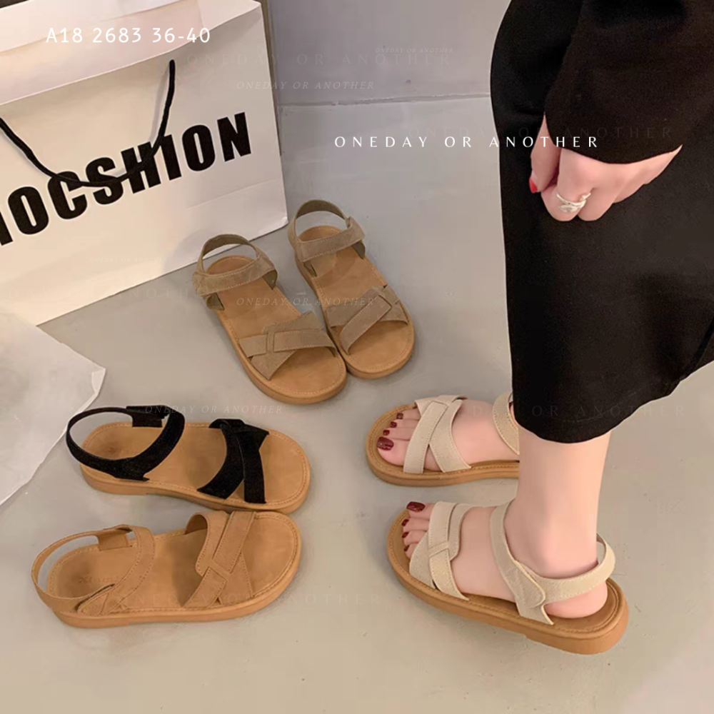 羅馬涼鞋 超軟Q 橡膠止滑底 魔鬼氈好穿脫 夏日涼鞋 休閒百搭 一字寬帶 魔鬼氈沙灘鞋 絨面平底鞋羅馬鞋 舒適 2683-細節圖2