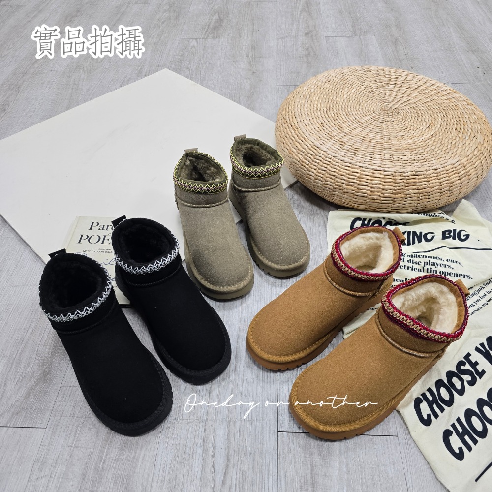 民族刺繡圓頭刷毛內裡加絨保暖短靴 北海道 保暖靴 舒適保暖 雪靴 一體成型 加絨加厚 防寒 2292-2-細節圖5