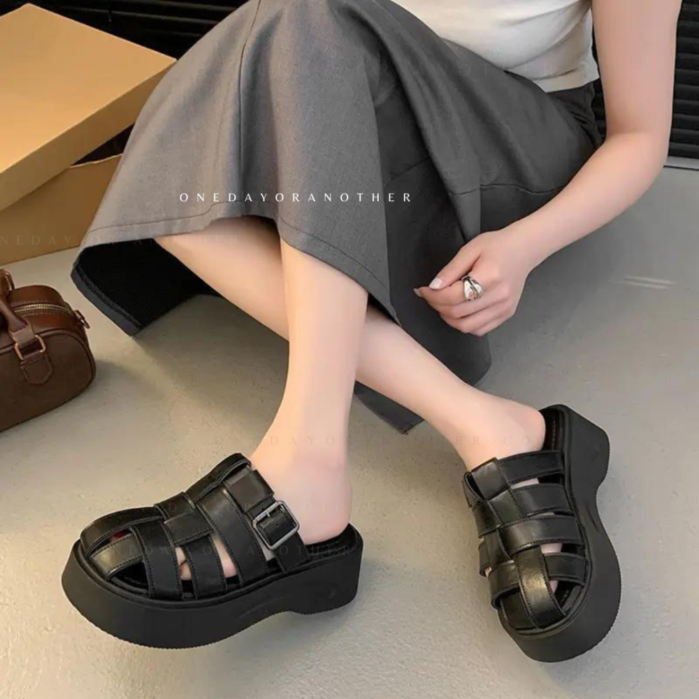 厚底包頭編織半拖鞋 包頭鞋 穆勒鞋 厚底鞋 拖鞋 涼鞋 半拖鞋 懶人鞋 女鞋 休閒鞋 包頭半拖鞋 平底穆勒鞋 G3358-細節圖4